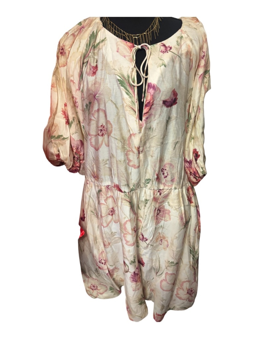 H&M Cream Floral Tie-Neck Tunic with Blush Accents